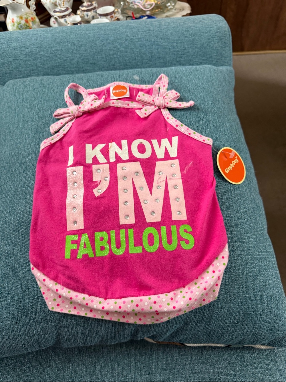 Pink "I Know I'm Fabulous" Rhinestone Dog Tank Top by